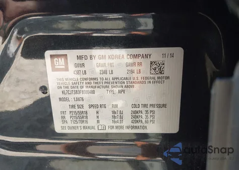 2015 Chevrolet Trax Ltz из США, поврежденный, VIN KL7CJTSB3FB080480